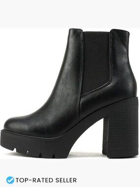 Women Lug Sole High Heel Chelsea Fashion Ankle Bootie w/ Elastic Gore